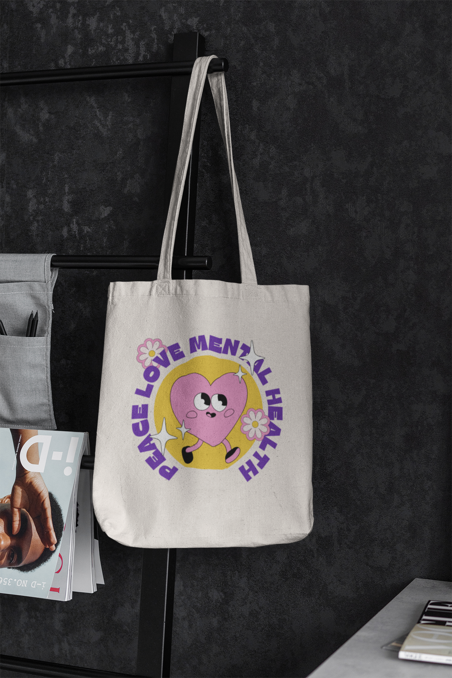 Peace Love and Mental Health Tote Bag